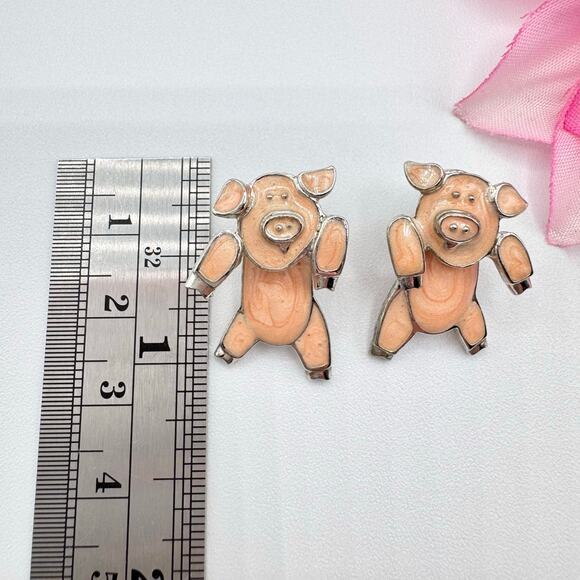 Vintage Edgar Berebi Pink Pig Front To Back Illusion Jacket Earrings Cute Funny - Picture 11 of 11